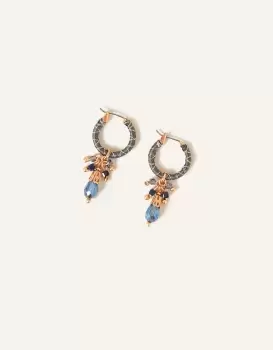 image of Accessorize Womens Gold and Blue Brass Beaded Wrapped Hoop Earrings, Size: One Size