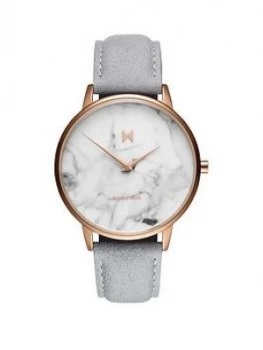 image of MVMT Boulevard White Marble and Rose Gold Detail Dial Stone Leather Strap Ladies Watch, One Colour, Women