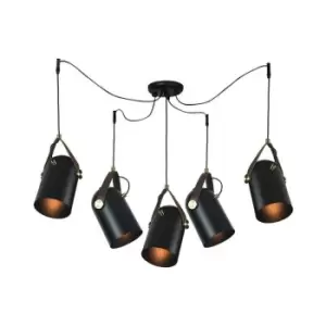 image of Larissa Miliou Ceiling Cluster Pendant 5 Light Metal-Leather Black