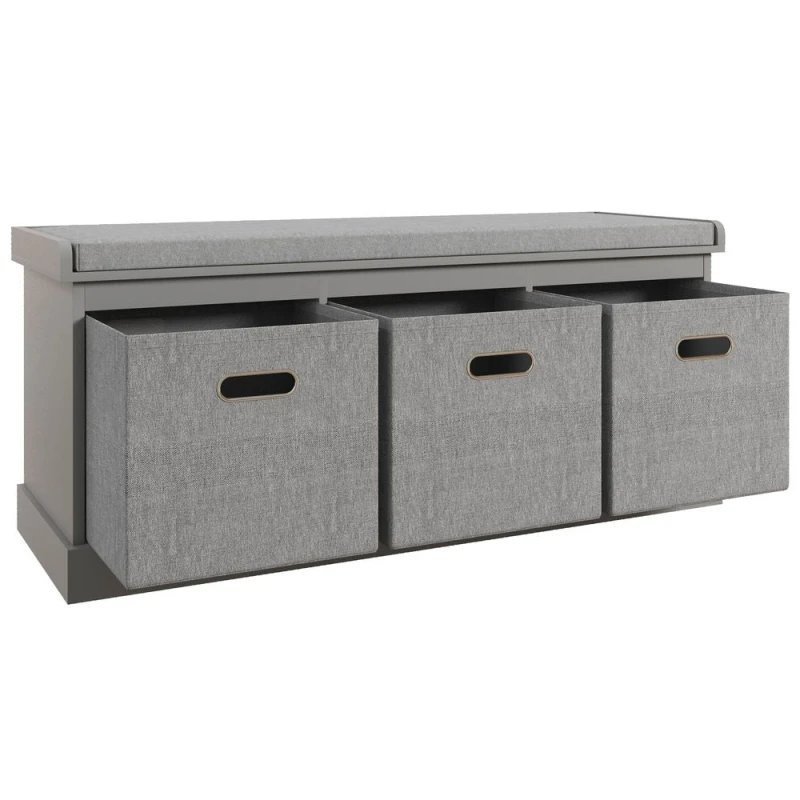 Image of HOMCOM HOMCOM Shoe Bench with 3 Fabric Baskets, Shoe Storage Bench with Seat Cushion, Shoe Cabinet for Entryway, Hallway, Living Room, Bedroom Grey 50