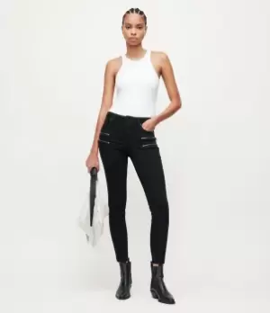 Image of AllSaints Womens Miller Mid-Rise Zip Skinny Jeans, Black, Size: 32