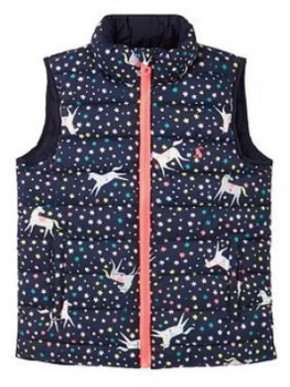 Image of Joules Girls Unicorn Reversible Gilet - Navy, Size 7-8 Years, Women