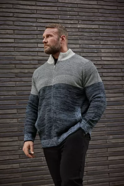 Full Zip Fleece Lined Knitted Jumper