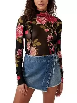 Image of Free People Charlie Printed Mesh Top - Black Combo
