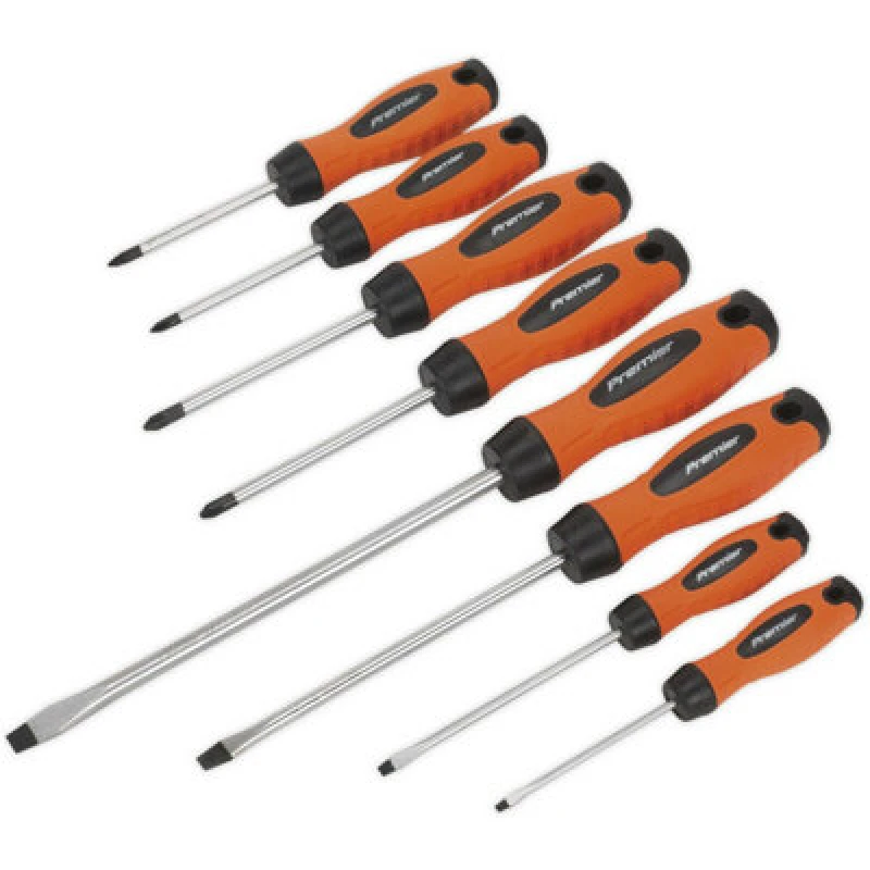 Image of Loops 8 PACK - Hi-Vis Orange Screwdriver Set - Slotted Phillips POZI Premium Drivers Orange