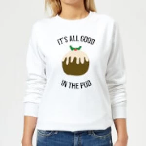 Image of It's All Good In The Pud Womens Christmas Sweatshirt - White - 3XL