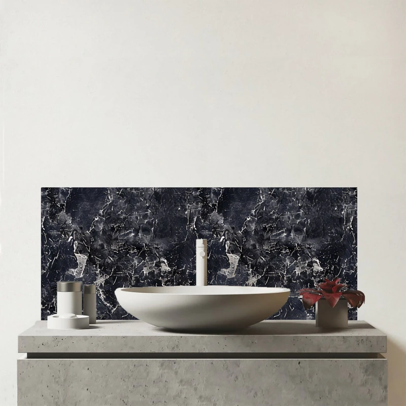 Image of Warren Reed - Designer Black Quartz Effect Glass Bathroom Splashback in Grey Grey Unisex