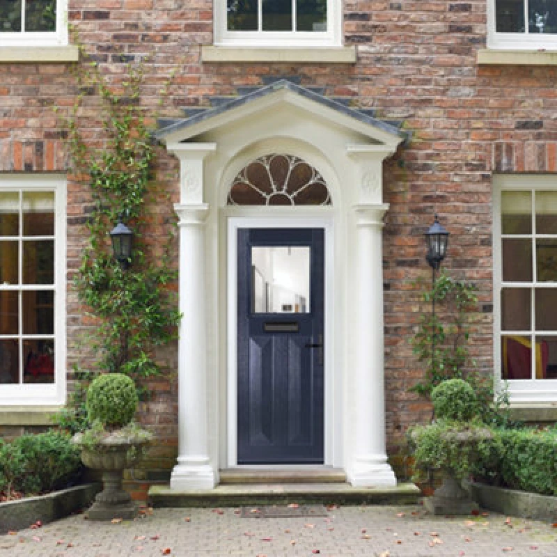 Image of Lacerta Composite Door Eaton Blue 920mm X 2090mm Open In Left Hand Clear Glass 10 Year Guarantee - Free Delivery & Smart Lock