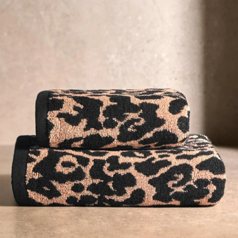 Image of OHS OHS Leopard Hand Towel Absorbent 100% Cotton Luxury Hotel Quality in Natural Natural Hand Towel Unisex 5027434216024