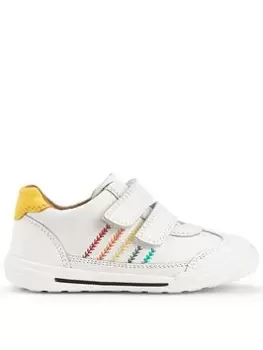 Image of Start-rite Roundabout White Leather Rainbow Stitching Riptape Trainers - White, Size 5 Younger