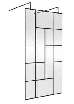 image of Hudson Reed 1100mm Abstract Frame Wetroom Screen With Support Bars - Matt Black