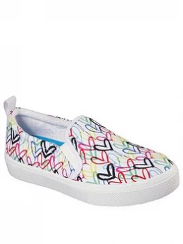 Image of Skechers James Goldcrown Poppy Drippin Love Slip On Plimsoll - White, Size 4, Women