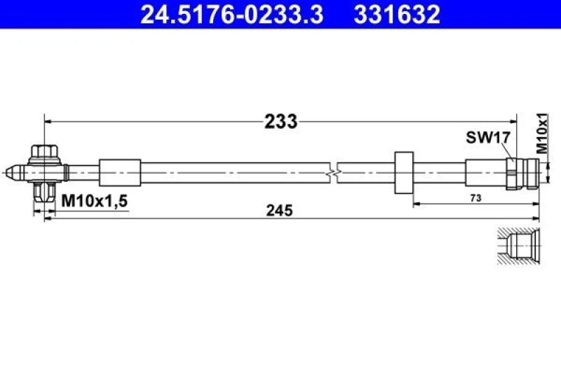 Image of ATE 24.5176-0233.3 Brake Hose with banjo bolt Brake Hose (83)