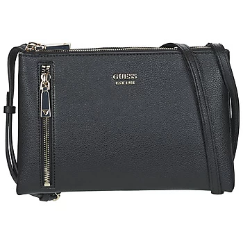 Guess NAYA DOUBLE ZIP CROSSBODY womens Shoulder Bag in Black - Sizes One size