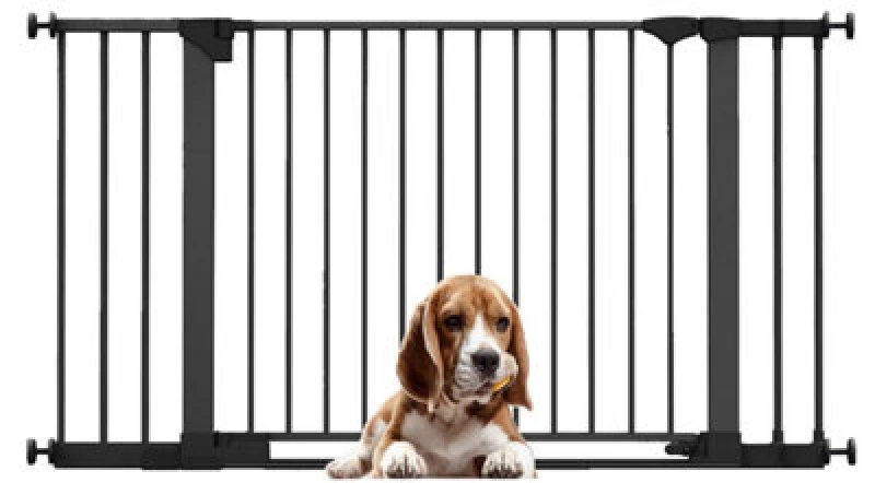 Image of Bettacare Safestep Dog Gate, Black, 138Cm - 145Cm, Extra Low Walkthough, 81Cm Extra Wide Doorway, Extra Wide Pet Gate