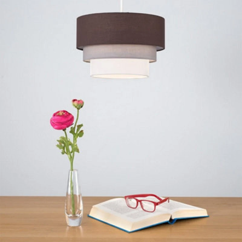 Image of ValueLights ValueLights Aztec Three Tier Easy Fit Fabric Ceiling Pendant Lamp Shade with Bulb in Brown Brown One Size Unisex 5059406016745