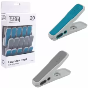 image of BLACK+DECKER BXLP0001GB 20pk Laundry Pegs, 2 Colours, Indoor/Outdoor Use, Inner and Outer Grips, Blue & Grey, 1 Size