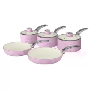 image of Swan Retro 5 Piece Pan Set Pink