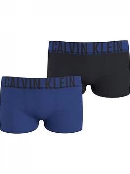 Image of Calvin Klein Boys 2 Pack Logo Waist Trunks - Blue/Black, Size Age: 12-14 Years