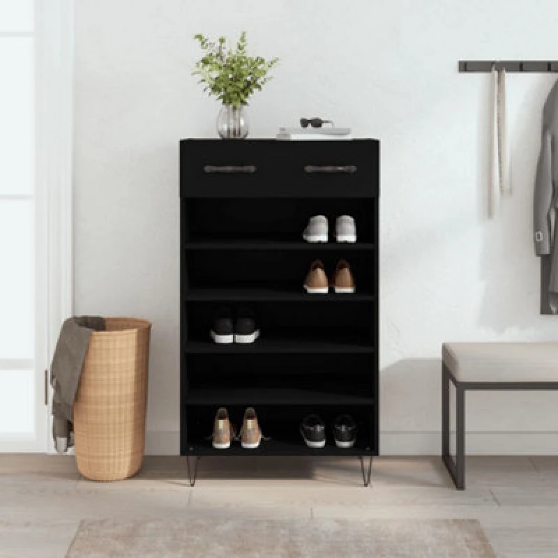Image of Vidaxl Shoe Cabinet Black 60X35X105cm Engineered Wood