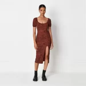 Missguided Milkmaid Split Dress - Brown