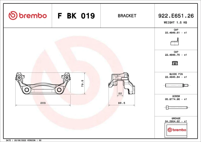 Image of BREMBO Brake Caliper Bracket Set BREMBO F BK 019