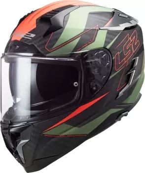 Image of LS2 FF327 Challenger Fold Carbon Helmet, black-green-orange Size M black-green-orange, Size M