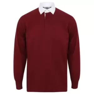 Image of Front Row Long Sleeve Classic Rugby Polo Shirt (XXL) (Deep Burgundy/White)