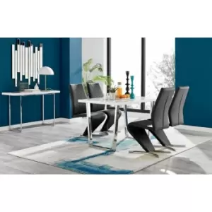 Image of Kylo White High Gloss Dining Table & 4 Black Willow Chairs - Black