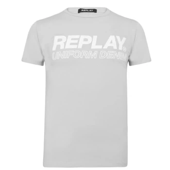 image of Replay Script T Shirt - Grey