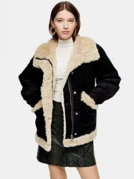 Image of Topshop Borg Lined Jacket - Black, Size 8, Women