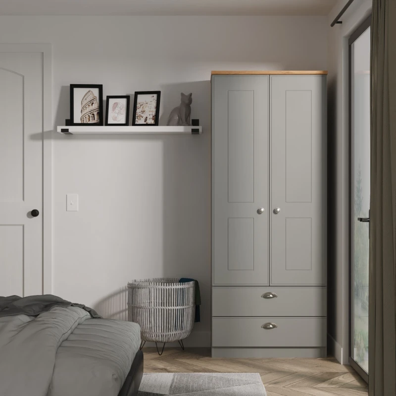 Image of Ready Assembled 2 U Albert 2 Door 2 Drawer Wardrobe (Ready Assembled) in Dark Grey Size: Large Dark Grey Unisex Large