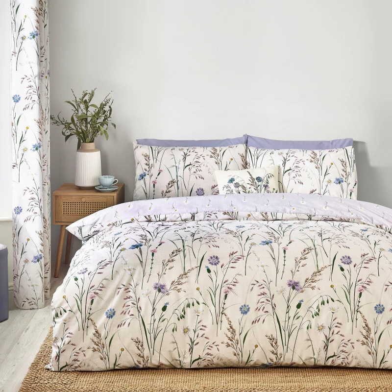 Image of Catherine Lansfield Catherine Lansfield 'Grasmere Floral' Reversible Duvet Cover Set in Lilac Size: Double Lilac Double Unisex 5057681175225