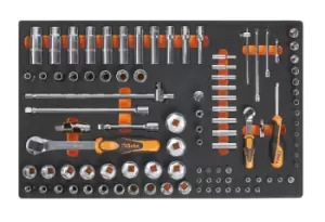 image of Beta Tools M100 98pc 1/4" & 1/2" D Socket & Accessory Set Soft Tray Roller Cab