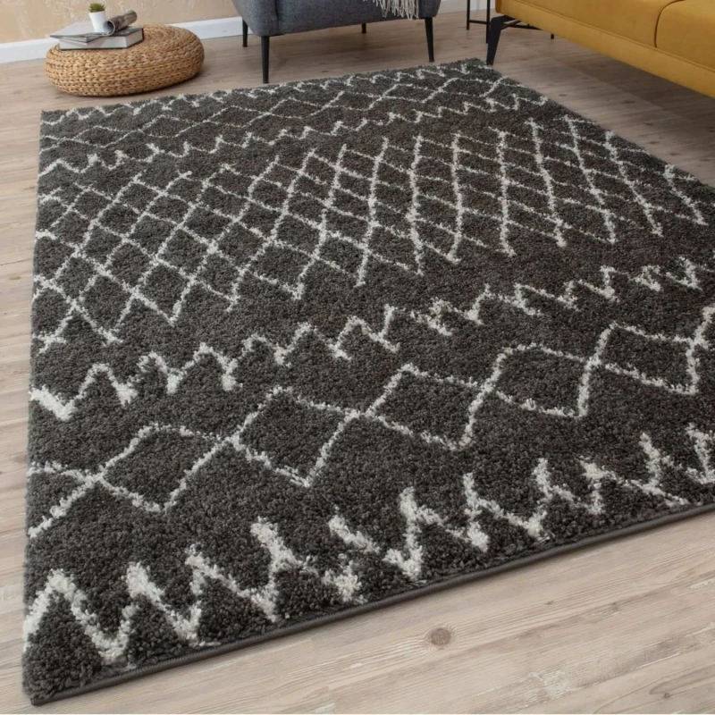 Image of THE RUGS Soft Tangier Shaggy Rugs & Runners Dark Grey Living Room Size: 140cm x 200cm Dark Grey Unisex 140cm x 200 cm