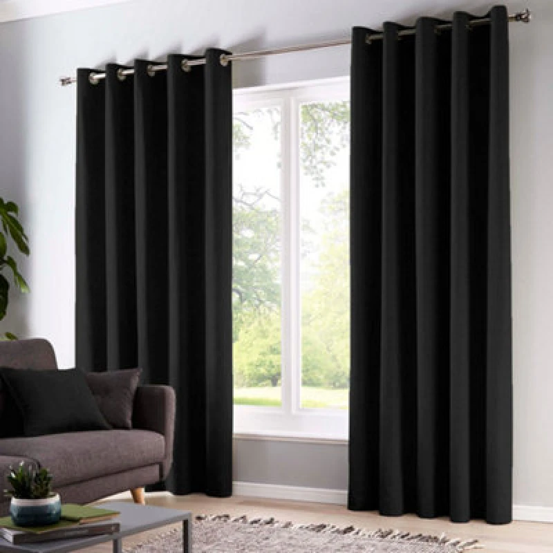 Image of Fusion Sorbonne Ready Made Eyelet Curtains Black