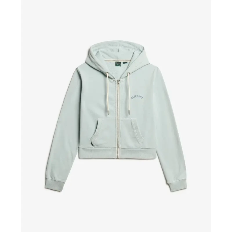 Image of Superdry Womens cropped zip-up hoodie with logo Superdry Essential Bleu Female XS