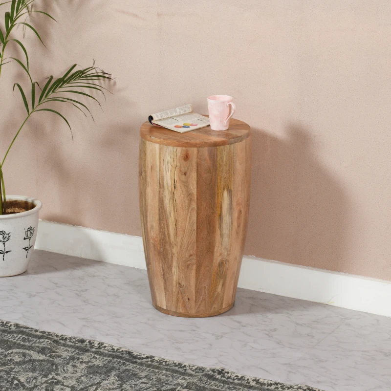 Image of Indian Hub Surrey Solid Wood Drum Side Table