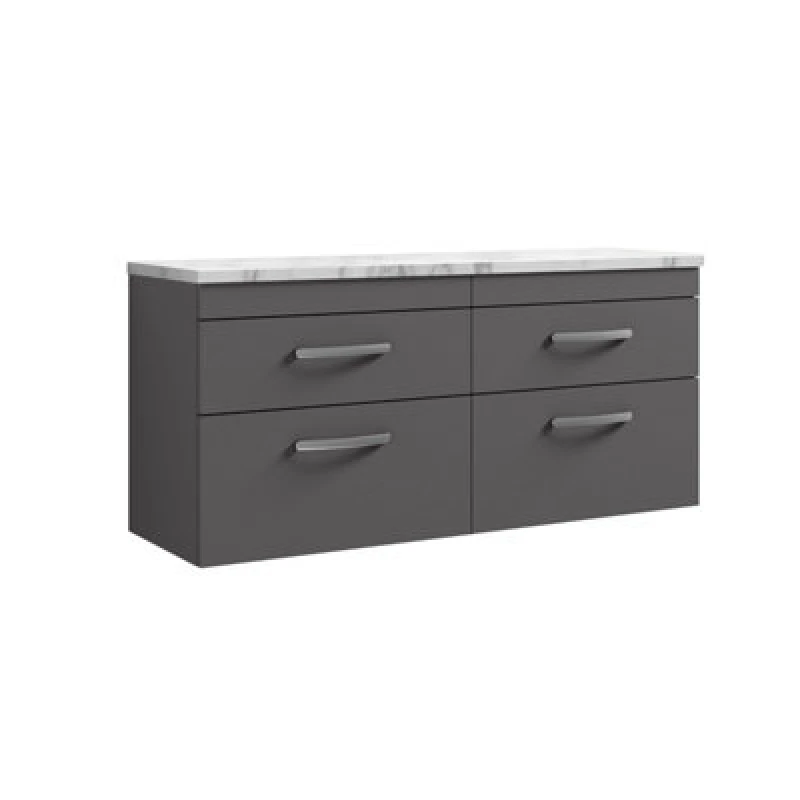 Image of Nuie Athena Wall Hung 4-Drawer Vanity Unit & Bellato Grey Laminate Worktop, Sleek Counter Top Vanity Unit In Gloss Grey, 1200mm