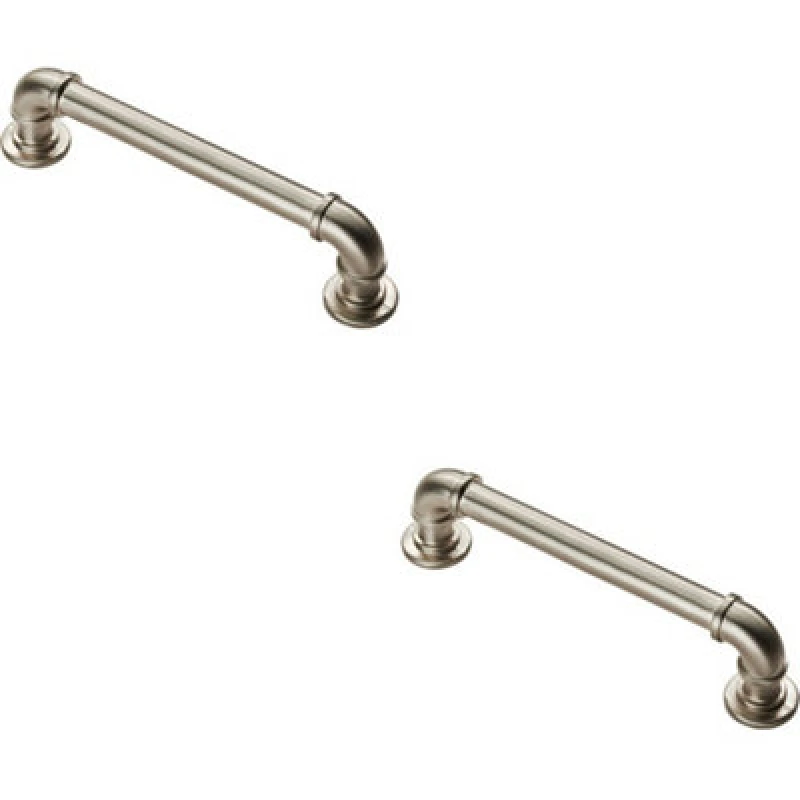 Image of Loops 2x Pipe Design Cabinet Pull Handle 128mm Fixing Centres 12mm Dia Satin Nickel Metallics unisex