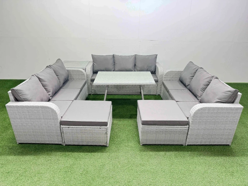 Image of Fimous 11 Seat Outdoor PE Rattan Garden Furniture with Side Table Light Grey Light Grey Unisex