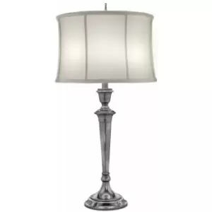 image of Loops - Table Lamp Zinc Cast Off White Silk Shantung Shade Antique Nickel LED E27 60W