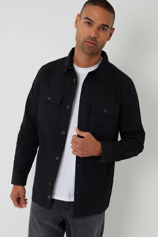 Image of Threadbare 'Ministry' Lightweight Cotton Shacket Black