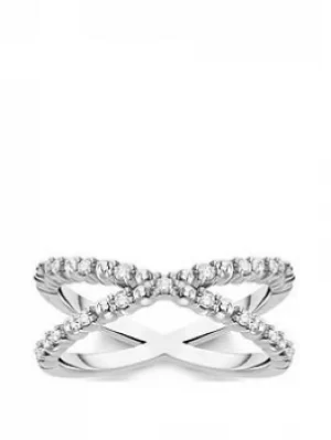 image of Thomas Sabo Sterling Silver and Cubic Zirconia Stacking Cross Ring, One Colour Size M Women