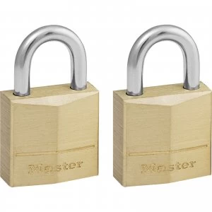 image of Masterlock Solid Brass Padlock Pack of 2 Keyed Alike 20mm Standard