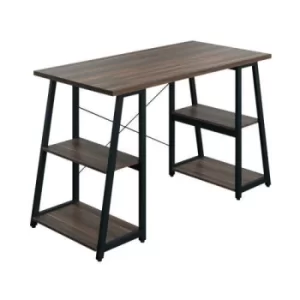 image of SOHO Computer Desk Walnut W1300mm A-Frame Black Leg Shelves KF90849