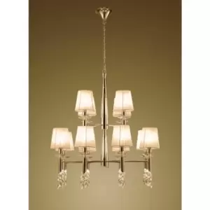 image of Tiffany pendant light 2 Tier 12+12 E14+G9 bulbs, gold with bronze shade & transparent crystal