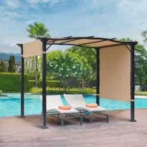Image of Outsunny Outdoor Retractable Pergola Garden Gazebo with Two Adjustable Side Canopy Overhead Sun Shade Backyard Canopy Cover, 3x2.45x2.3m, Khaki
