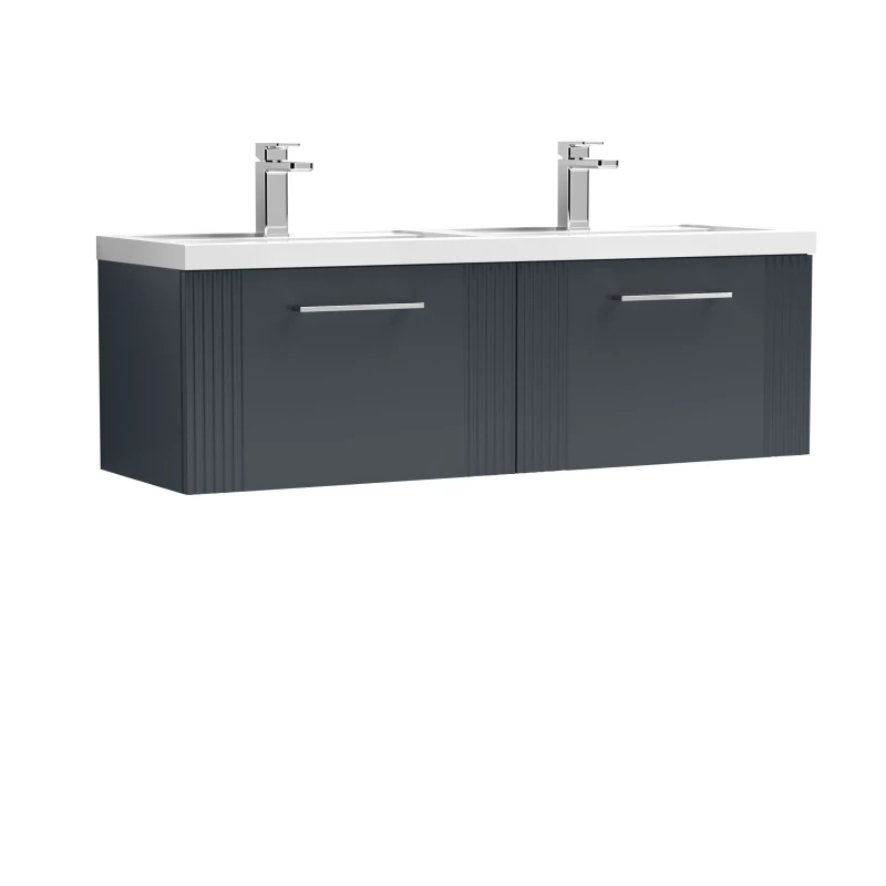 Image of Balterley 2 Drawer Wall Hung Vanity Unit Double Polymarble Basin 1200mm Grey