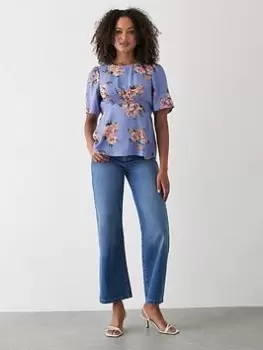 Image of Dorothy Perkins Floral Shirred Front Detail Tea Blouse - Purple, Purple, Size 16, Women